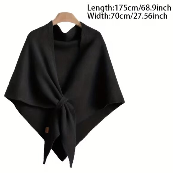 Soft Black Wool Shawl Wrap – Elegant Cozy Triangle Scarf for Women - Picture 3 of 3